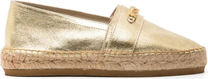 Logo-Lettering Metallic Leather Espadrilles
