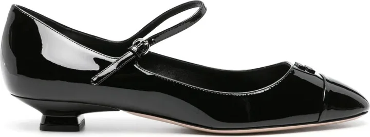 Logo-Lettering Patent Ballerina Shoes