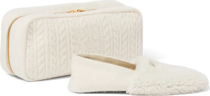 Logo-Lettering Shearling Slippers And Case Set
