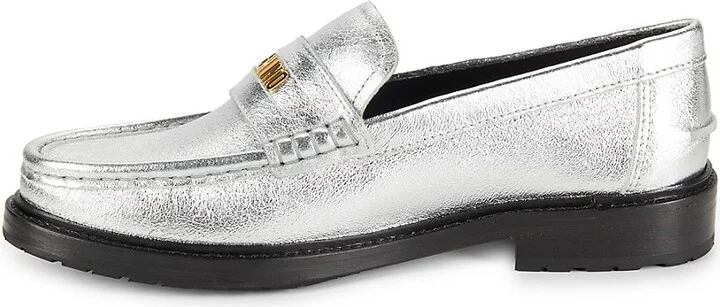 Logo Metallic Leather Loafers - Image 4