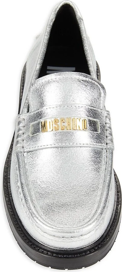 Logo Metallic Leather Loafers - Image 5