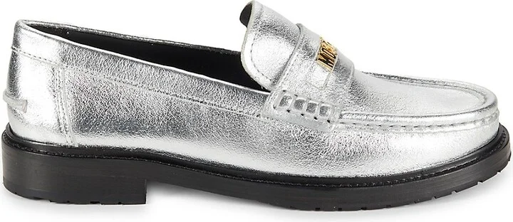 Logo Metallic Leather Loafers