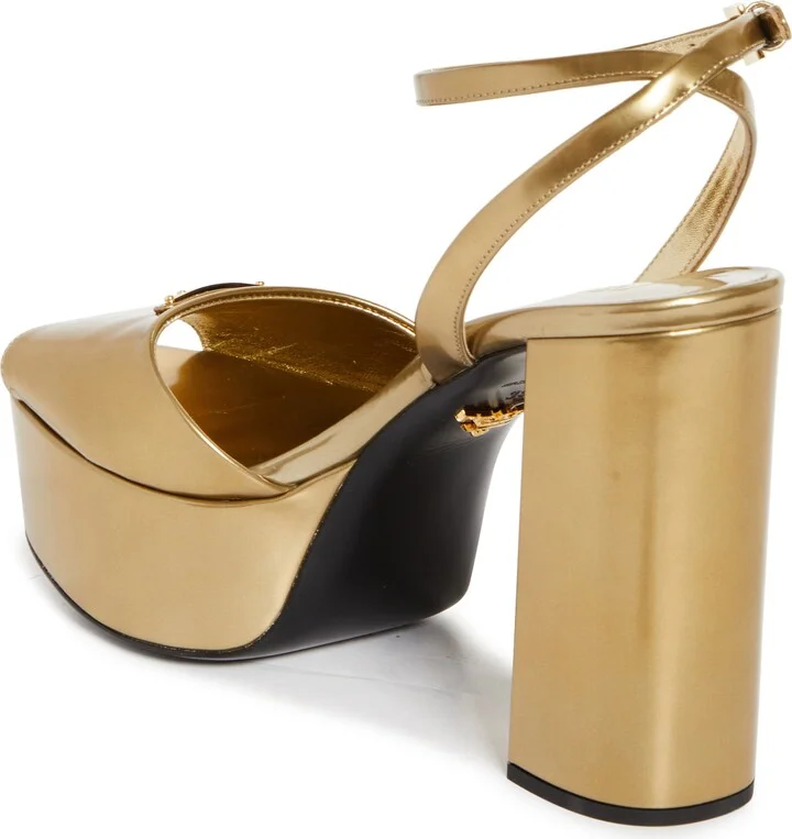 Logo Metallic Leather Platform Sandal - Image 2
