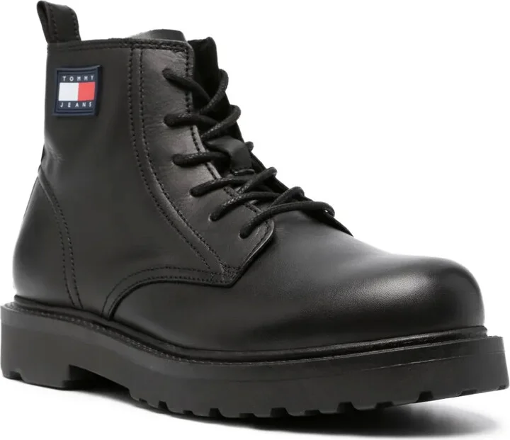 Logo-Patch Lace-Up Leather Boots - Image 2