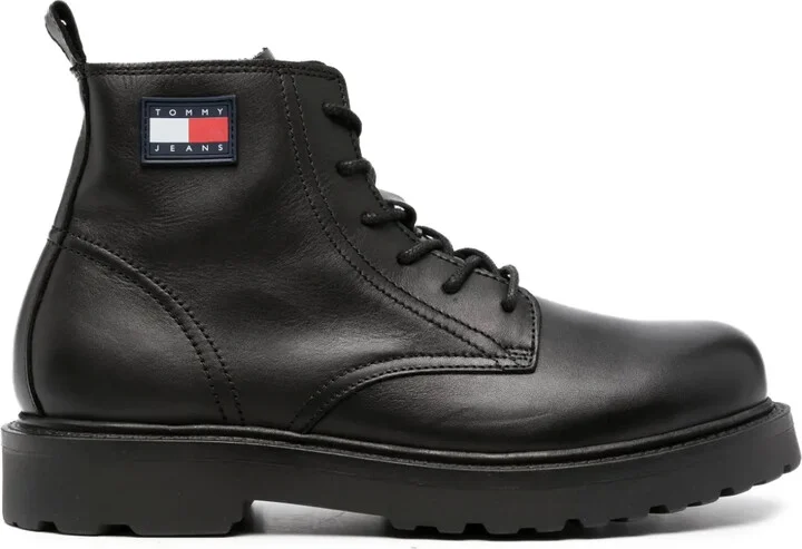 Logo-Patch Lace-Up Leather Boots