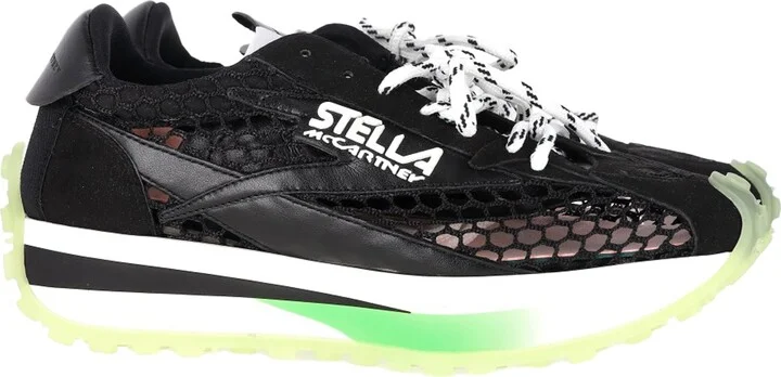 Logo-Patch Mesh-knit Low-Top Trainers In Black Vegan Leather