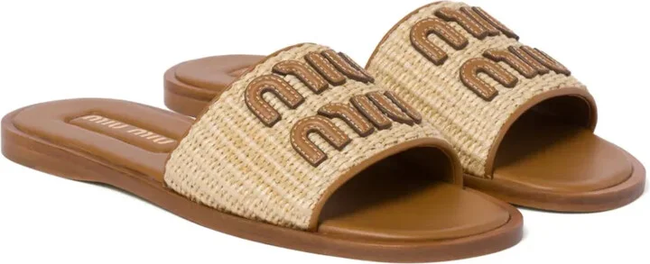 Logo-Patch Raffia Slides - Image 2