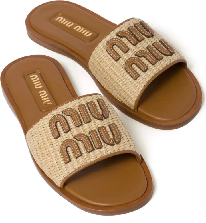 Logo-Patch Raffia Slides - Image 4