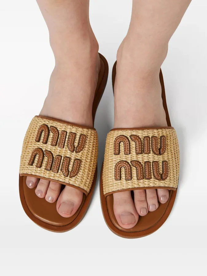 Logo-Patch Raffia Slides - Image 5