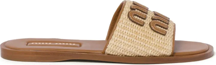 Logo-Patch Raffia Slides