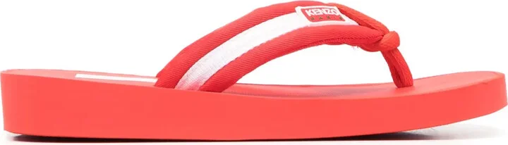 Logo-Patch Striped Flip Flops