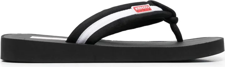 Logo-Patch Striped Flip Flops