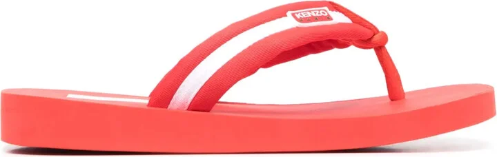 Logo-Patch Striped Flip Flops