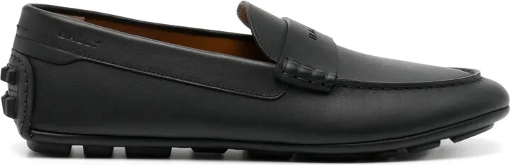 Logo-Perforation Leather Driving Shoes