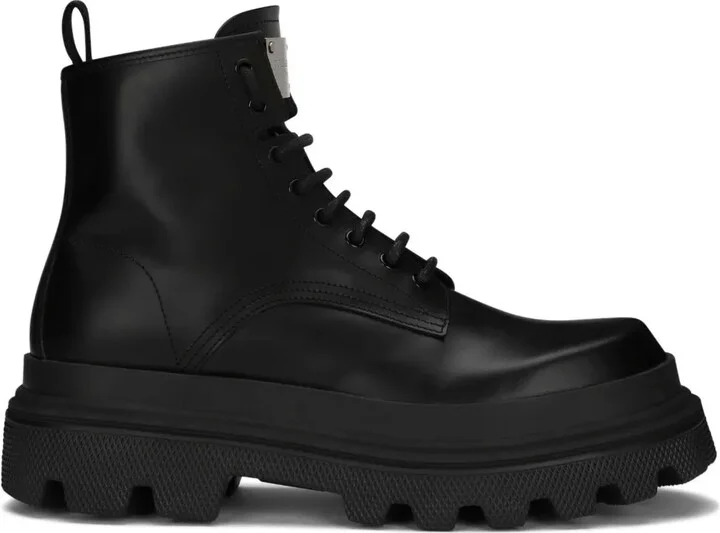 Logo-Plaque Brushed Leather Ankle Boots