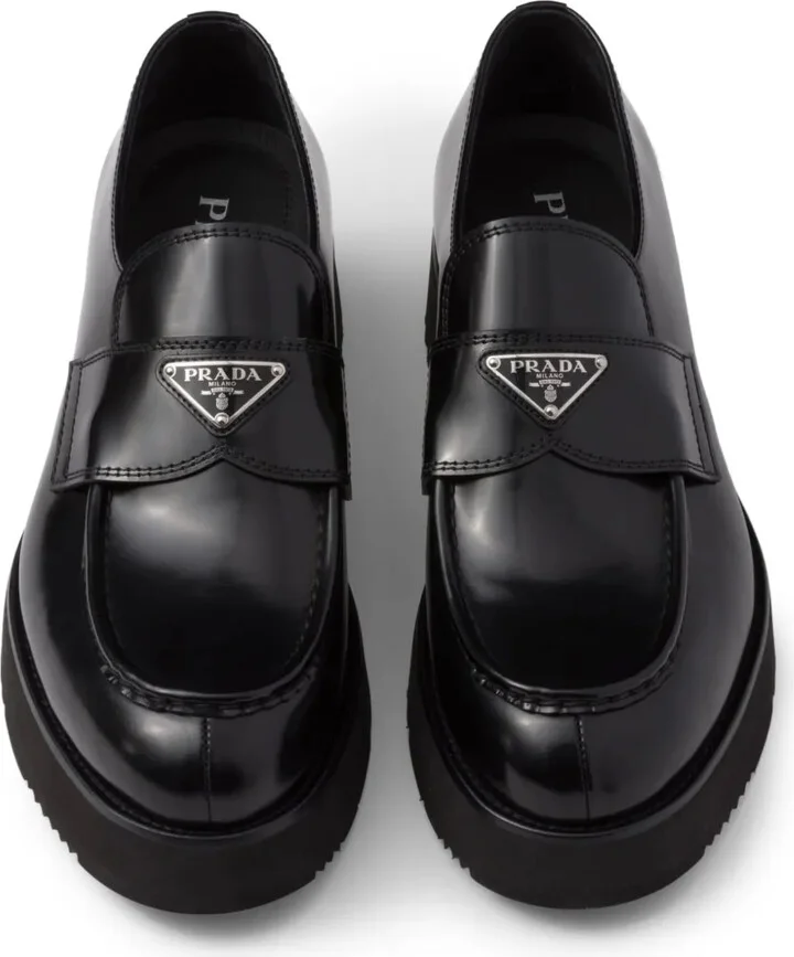 Logo-Plaque Brushed Leather Loafers - Image 4