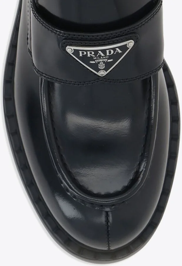 Logo Plaque Brushed Leather Loafers - Image 3