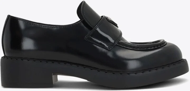 Logo Plaque Brushed Leather Loafers