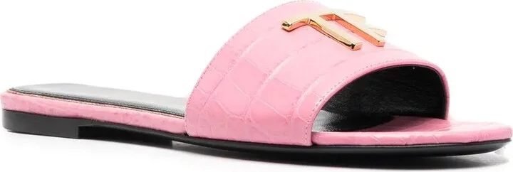 Logo-Plaque Crocodile-Effect Sandals - Image 2