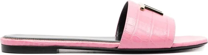 Logo-Plaque Crocodile-Effect Sandals