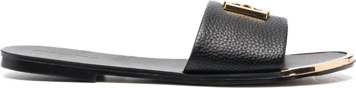 Logo-Plaque Faux-Leather Slides