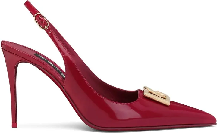 Logo-Plaque Heeled Slingback Pumps