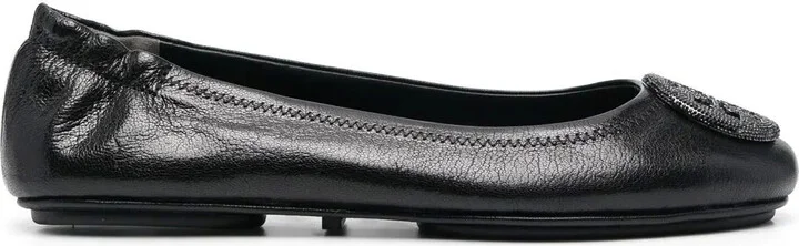 Logo-Plaque Leather Ballerina Pumps