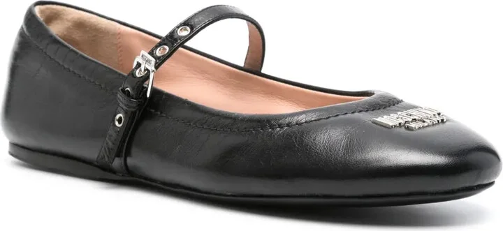 Logo-Plaque Leather Ballerina Shoes - Image 2