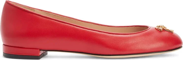 Logo-Plaque Leather Ballerina Shoes