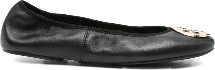 Logo-Plaque Leather Ballet Flats
