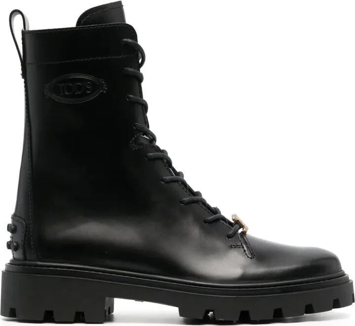 Logo-Plaque Leather Boots