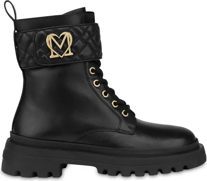 Logo-Plaque Leather Combat Boots