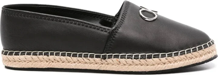 Logo-Plaque Leather Espadrilles
