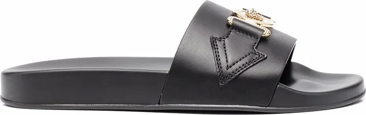 Logo-Plaque Leather Sliders