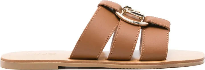 Logo-Plaque Leather Slides