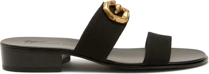 Logo-Plaque Leather Slides