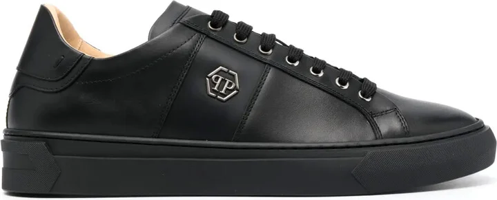 Logo-Plaque Leather Sneakers