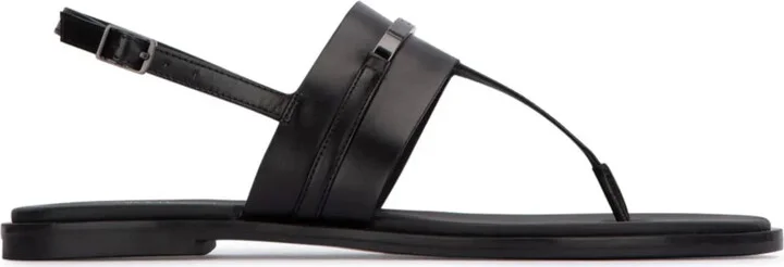 Logo-Plaque Leather Thong Sandals