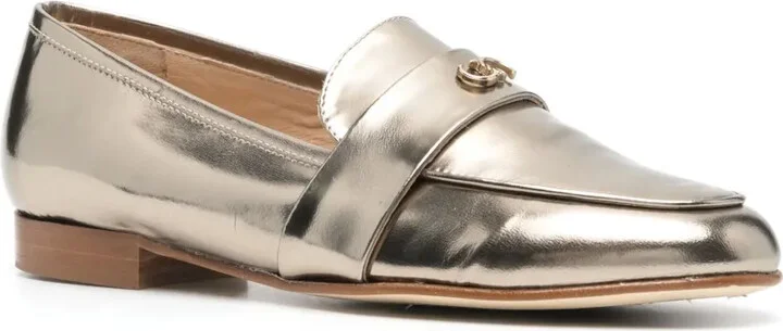 Logo-Plaque Metallic Loafers - Image 2