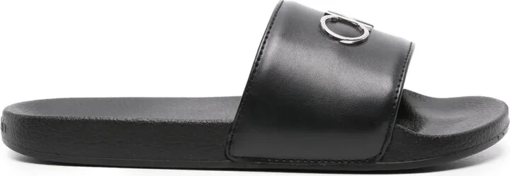 Logo-Plaque Open-Toe Slides