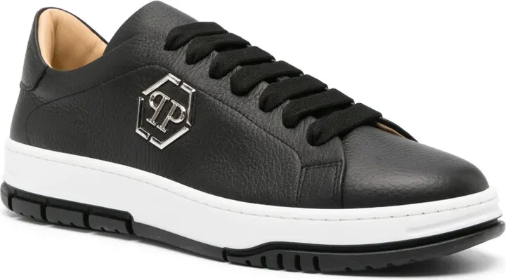 Logo-Plaque Pebbled Leather Sneakers - Image 2