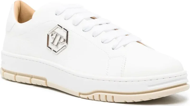 Logo-Plaque Pebbled Leather Sneakers - Image 2