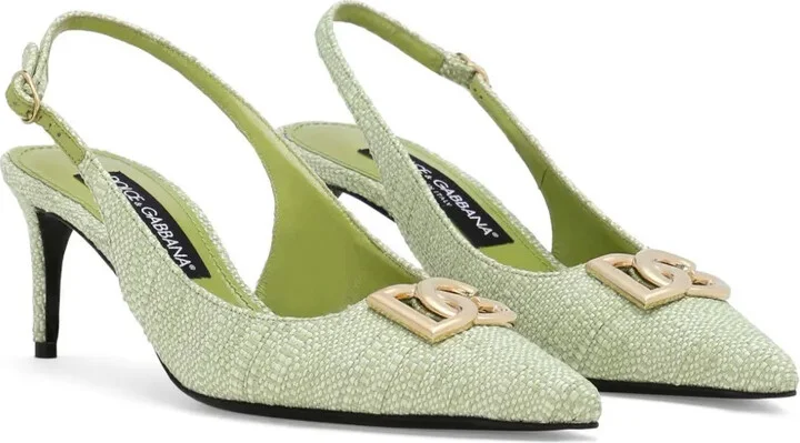 Logo-Plaque Raffia Slingback Pumps - Image 2