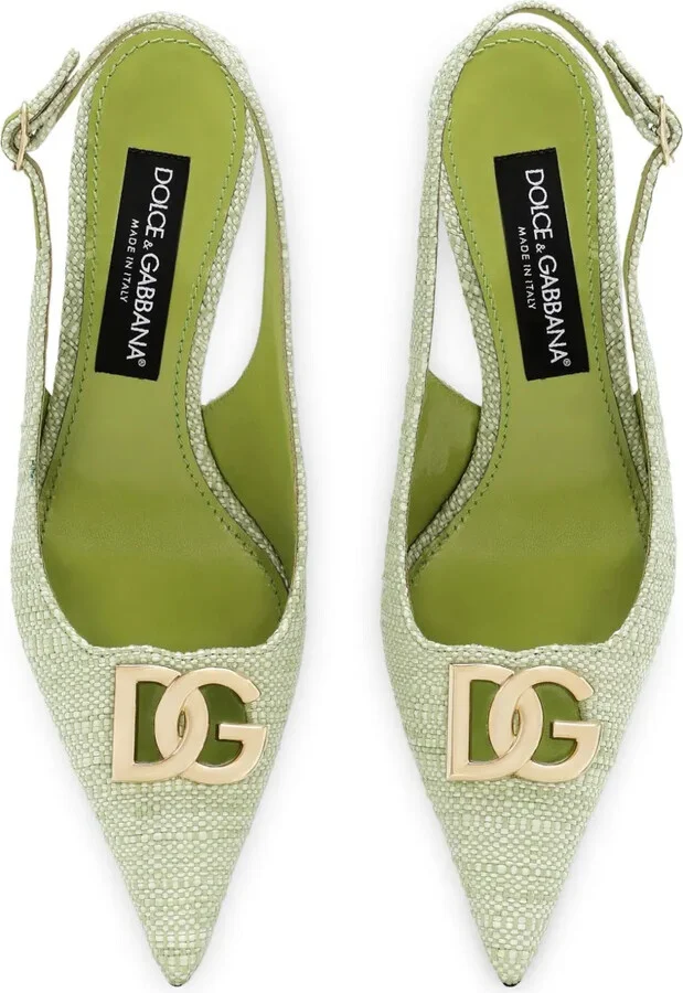 Logo-Plaque Raffia Slingback Pumps - Image 4