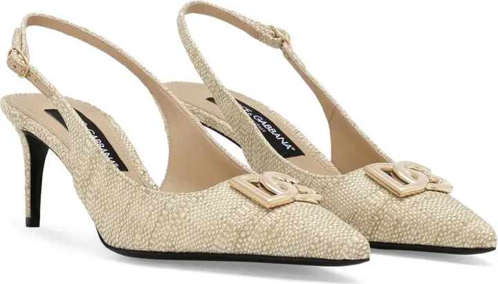 Logo-Plaque Raffia Slingback Pumps - Image 2