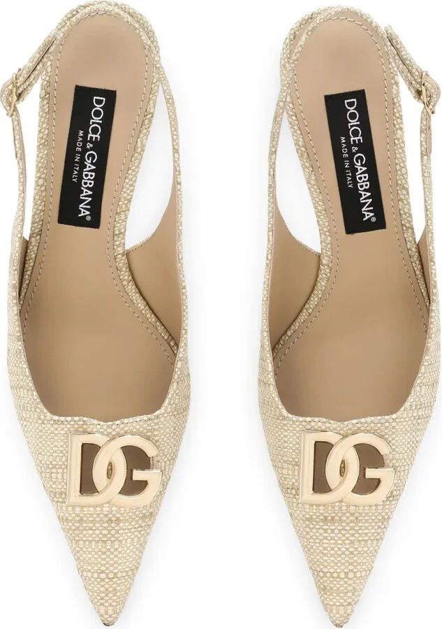 Logo-Plaque Raffia Slingback Pumps - Image 4