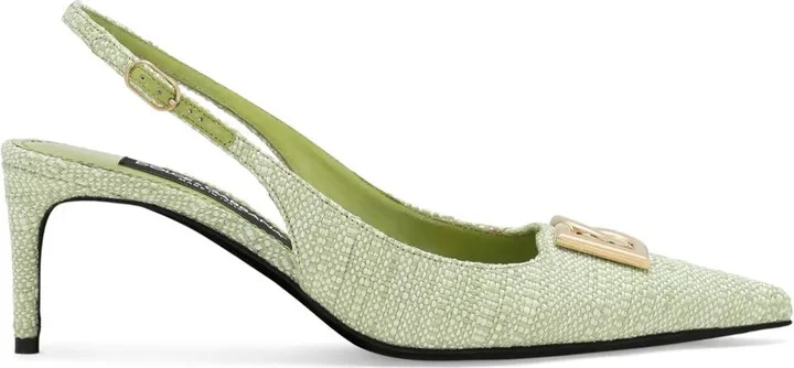 Logo-Plaque Raffia Slingback Pumps