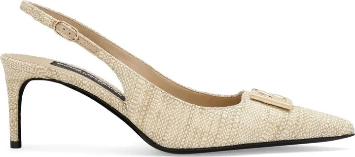 Logo-Plaque Raffia Slingback Pumps