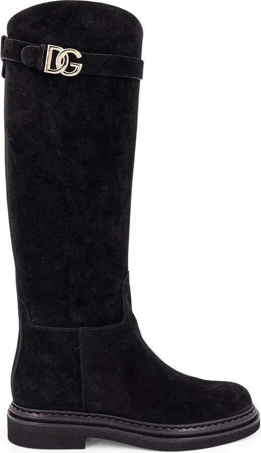 Logo Plaque Round Toe Boots