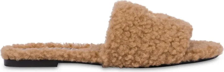 Logo-Plaque Shearling Sandals